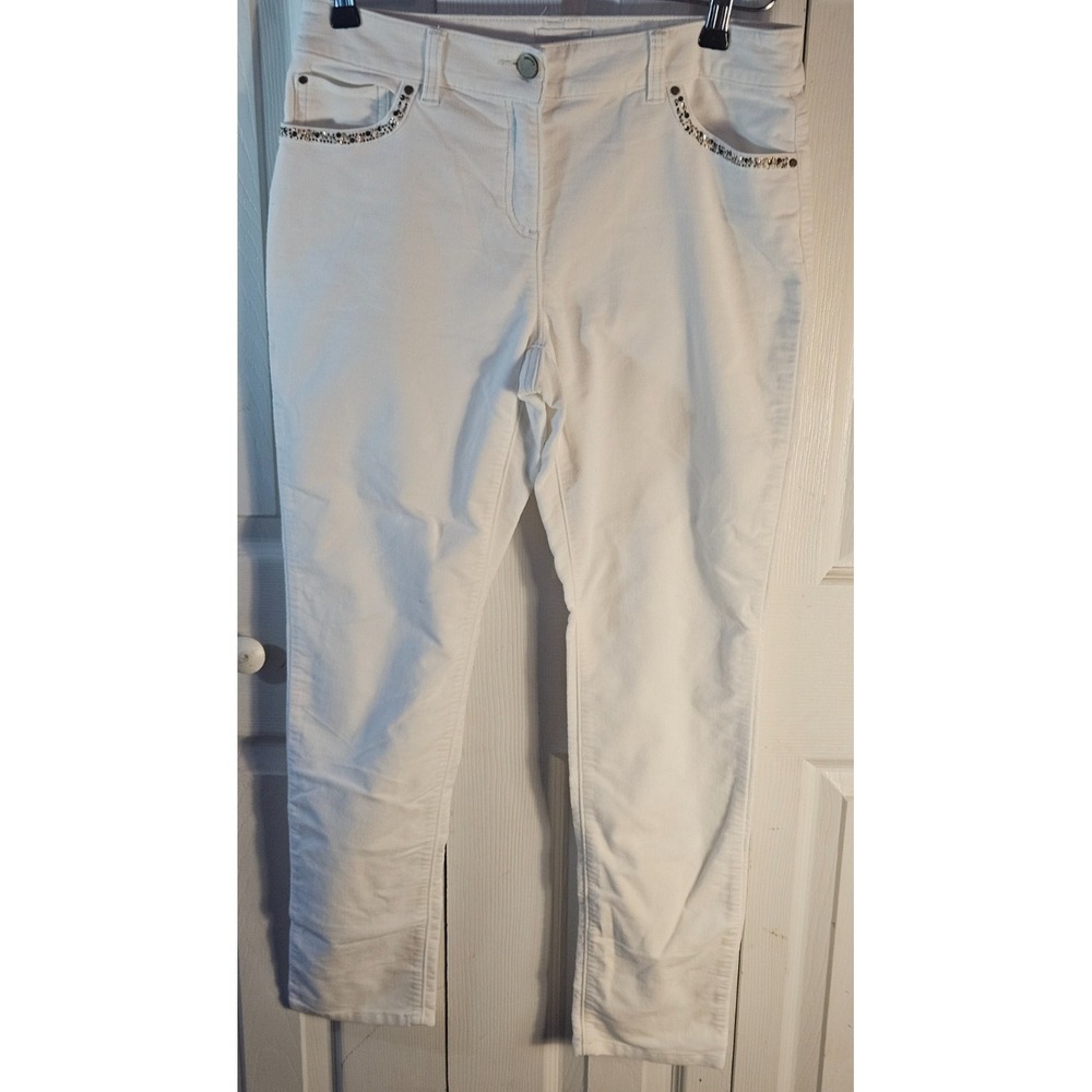 CHICO'S curushed velvet ivory pants w/ Bling on the back & front pockets sz 0